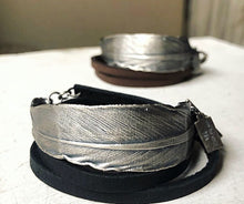 Load image into Gallery viewer, Sterling Silver Feather and Leather Wrap Bracelet