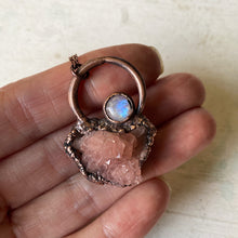 Load image into Gallery viewer, Pink Amethyst Cluster with Rainbow Moonstone Necklace #1