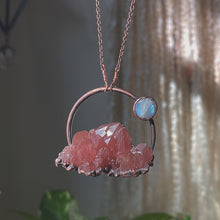 Load image into Gallery viewer, Pink Amethyst Cluster with Rainbow Moonstone Necklace #3