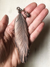 Load image into Gallery viewer, Electroformed Feather Necklace with Raw Garnet Charm (Super Blood Wolf Moon Collection)