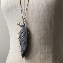Load image into Gallery viewer, Electroformed Wild Feather with Clear Quartz Druzy Cluster Necklace