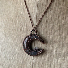 Load image into Gallery viewer, Moss Agate Crescent Moon with Druzy Accentl Necklace #2 - Ready to Ship