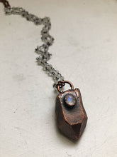 Load image into Gallery viewer, Copper Crystal Point with Rainbow Moonstone Necklace on Sterling Silver & Moonstone Rosary Chain - Ready to Ship (5/17 Update)