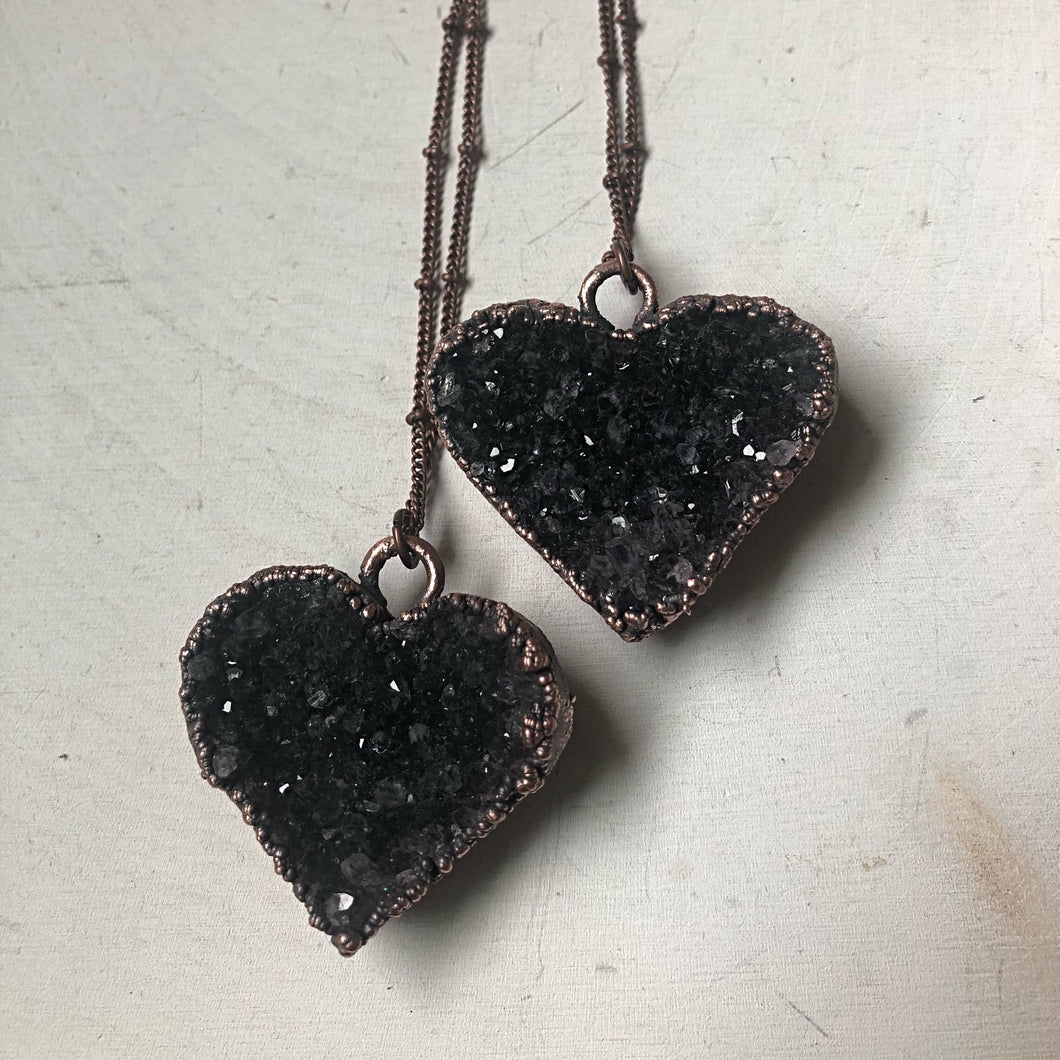 Dark Amethyst Druzy Heart Necklace - Snow Moon Collection