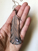 Load image into Gallery viewer, Electroformed Feather and Rainbow Moonstone Necklace #1 - Ready to Ship (Flower Moon Collection)
