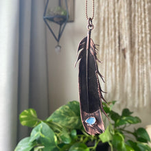 Load image into Gallery viewer, Electroformed Charcoal Grey Dove Feather & Opal Necklace #3- Ready to Ship
