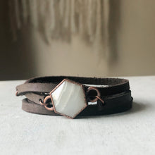 Load image into Gallery viewer, White Moonstone Hexagon and Leather Wrap Bracelet/Choker #2 - Ready to Ship