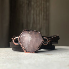 Load image into Gallery viewer, Rose Quartz Hexagon and Leather Wrap Bracelet/Choker - Ready to Ship