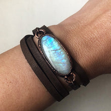 Load image into Gallery viewer, Rainbow Moonstone & Leather Wrap Bracelet/Choker - Ready to Ship