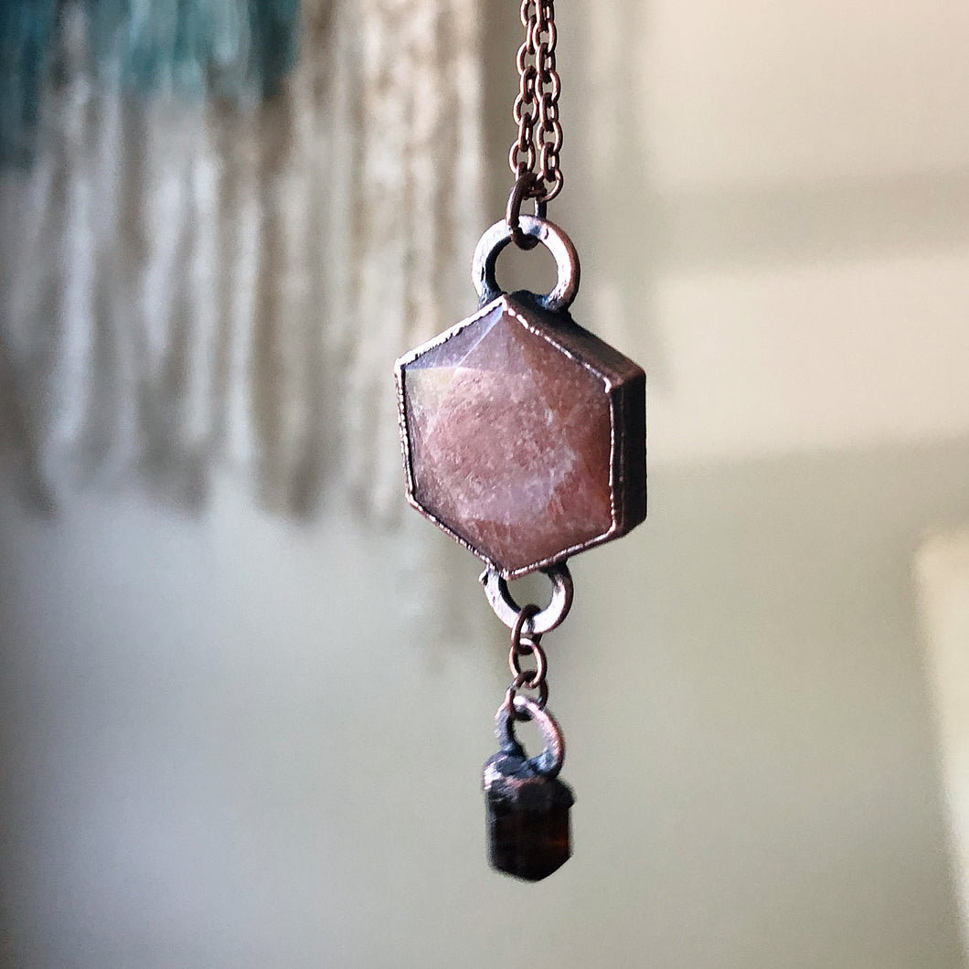 Sunstone Hexagon and Dravite Necklace - Ready to Ship