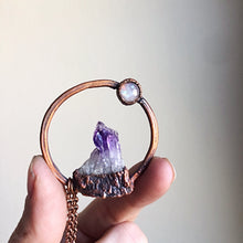 Load image into Gallery viewer, Amethyst Cluster with Rainbow Moonstone Necklace #1 - Tell Tale Heart Collection