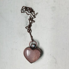 Load image into Gallery viewer, Rose Quartz Heart & Rainbow Moonstone Necklace