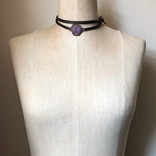 Load image into Gallery viewer, Amethyst Hexagon and Leather Wrap Bracelet/Choker