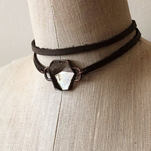 Load image into Gallery viewer, Smoky Quartz Hexagon and Leather Wrap Bracelet/Choker (Flower Moon Collection)