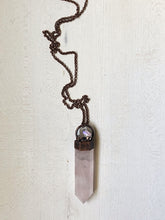 Load image into Gallery viewer, Rose Quartz Point with Angel Aura Cluster Long Necklace - Ready to Ship (Flower Moon Collection)