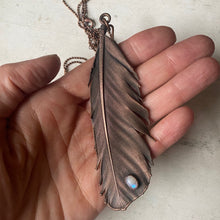 Load image into Gallery viewer, Electroformed Feather and Rainbow Moonstone Necklace - Ready to Ship