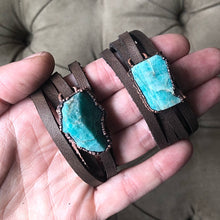 Load image into Gallery viewer, Raw Amazonite and Leather Wrap Bracelet/Choker - Made to Order