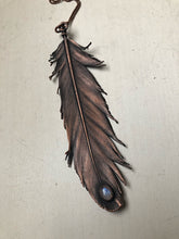 Load image into Gallery viewer, Electroformed Feather and Rainbow Moonstone Necklace - Ready to Ship