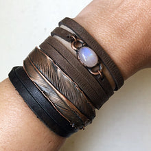 Load image into Gallery viewer, Rainbow Moonstone and Leather Wrap Bracelet/Choker (Flower Moon Collection)