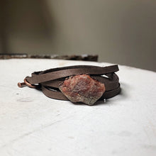 Load image into Gallery viewer, Raw Sunstone and Leather Wrap Bracelet/Choker - Made to Order