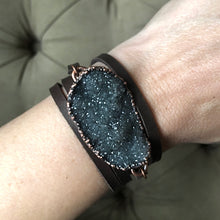 Load image into Gallery viewer, Gray Druzy and Leather Wrap Bracelet/Choker #2 - Ready to Ship