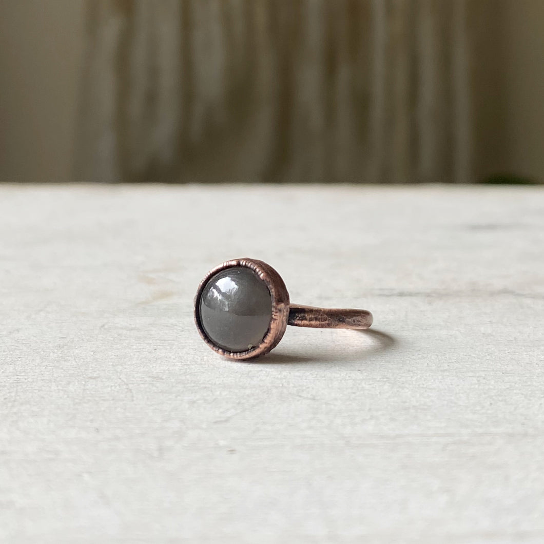 Grey Moonstone Ring - Round #1 (Size 7) - Ready to Ship