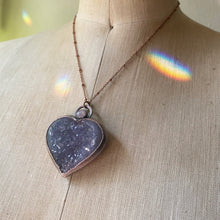 Load image into Gallery viewer, Amethyst Druzy “Broken Open” Heart Necklace with Rainbow Moonstone #1 - Ready to Ship