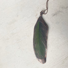 Load image into Gallery viewer, Electroformed Green Macaw Feather Necklace #2- Ready to Ship
