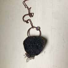 Load image into Gallery viewer, Dark Gray Druzy, Rainbow Moonstone & Clear Quartz Necklace #2 - Ready to Ship