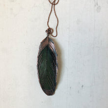Load image into Gallery viewer, Electroformed Green Macaw Feather Necklace #2- Ready to Ship