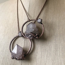 Load image into Gallery viewer, Amethyst Spirit Quartz with Druzy Moon Necklace - Snow Moon Collection