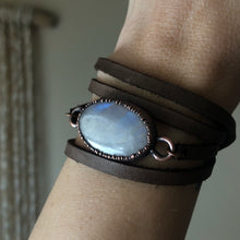 Load image into Gallery viewer, Rainbow Moonstone & Leather Wrap Bracelet/Choker #1 - Ready to Ship