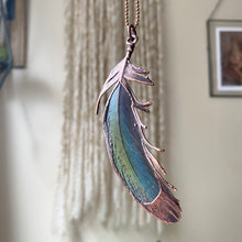 Load image into Gallery viewer, Electroformed Blue & Green Macaw Feather Necklace - Ready to Ship