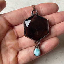 Load image into Gallery viewer, Smoky Quartz Hexagon & Larimar Necklace - Ready to Ship