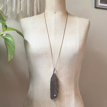 Load image into Gallery viewer, Electroformed Feather and Rainbow Moonstone Necklace - Ready to Ship