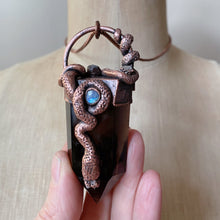 Load image into Gallery viewer, Smoky Quartz, Rainbow Moonstone, Clear Quartz Druzy, Garnet & Sculpted Snake Lilith Necklace - Ready to Ship