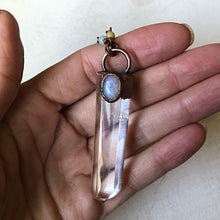 Load image into Gallery viewer, Clear Quartz Point with Rainbow Moonstone Necklace on Amazonite Accented Chain- Ready to Ship