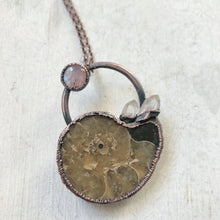 Load image into Gallery viewer, Golden Ammonite, Clear Quartz and Rainbow Moonstone Necklace #2B - Ready to Ship