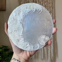 Load image into Gallery viewer, Large Silver Crescent Moon Scrying Mirror with Clear Quartz Cluster - Ready to Ship