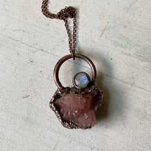 Load image into Gallery viewer, Pink Amethyst Cluster with Rainbow Moonstone Necklace #1