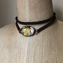 Load image into Gallery viewer, Labradorite and Leather Wrap Bracelet/Choker #1