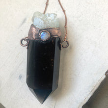 Load image into Gallery viewer, Smoky Quartz Polished Point with Raw Aquamarine & Rainbow Moonstone Necklace - Ready to Ship