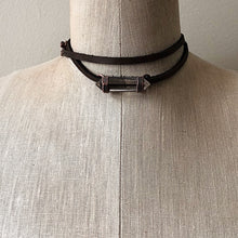 Load image into Gallery viewer, Double Terminated Polished Clear Quartz Point & Leather Wrap Bracelet/Choker #2 (Icarus Soaring Collection)