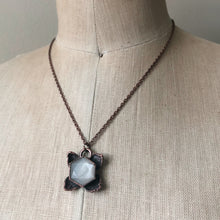 Load image into Gallery viewer, White Moonstone Hexagon and Hydrangea Necklace #1 - Ready to Ship