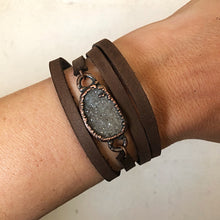 Load image into Gallery viewer, Charcoal Druzy and Leather Wrap Bracelet/Choker #3 - Ready to Ship