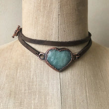 Load image into Gallery viewer, Amazonite Heart and Leather Wrap Bracelet/Choker - Made to Order