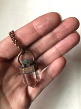 Load image into Gallery viewer, Polished Clear Quartz Point topped with Raw Emerald Necklace (Satya Collection)