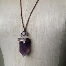 Load image into Gallery viewer, Amethyst Polished Point &amp; Rainbow Moonstone Candelabra Necklace - Tell Tale Heart Collection
