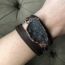 Load image into Gallery viewer, Gray Druzy and Leather Wrap Bracelet/Choker #3 - Ready to Ship