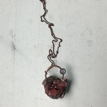 Load image into Gallery viewer, Pink Amethyst Cluster with Rainbow Moonstone Necklace